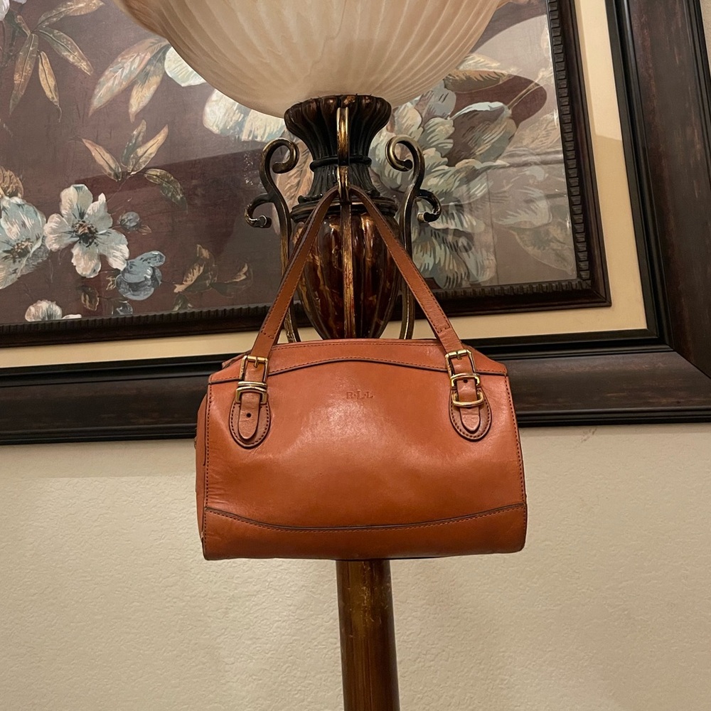 Lauren Ralph Lauren Leather Satchel in Cognac Brown